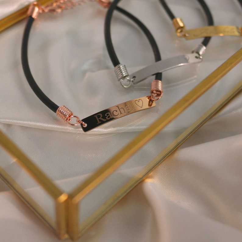 Personalized Leather Name Bar Anklet: Friendship Couple Bracelet