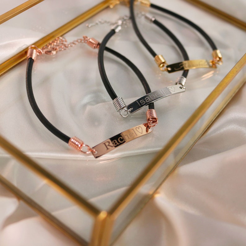 Personalized Leather Name Bar Anklet: Friendship Couple Bracelet