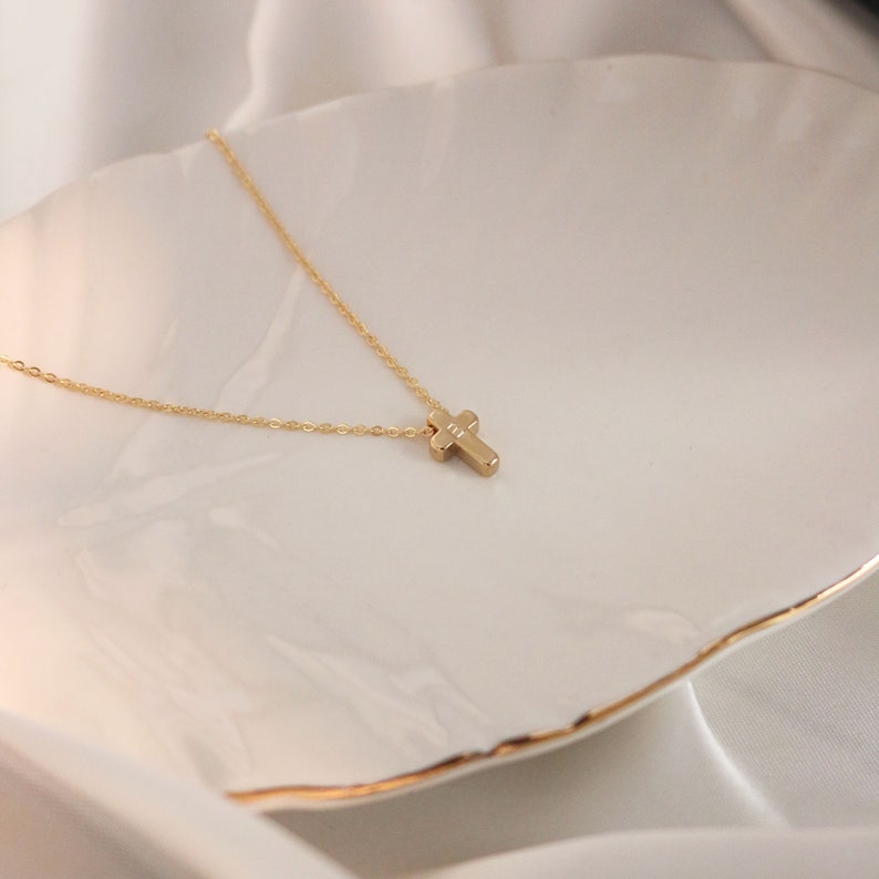 Cross initial gold necklaces Gold Pendant Cross Necklaces for Women Gift for Her Gold plated Cross Necklace