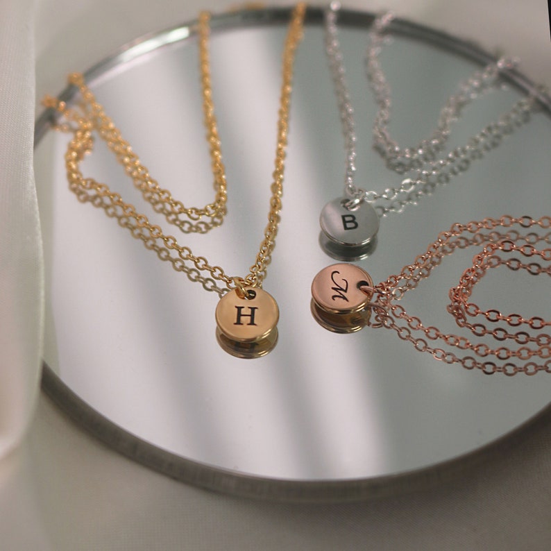 Double Chain Initial Necklace: Personalized Coin Disc Pendant