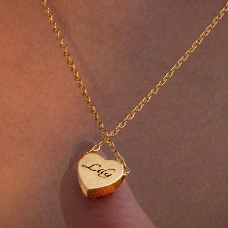Red Heart Cubic Zirconia Necklace - Personalized Name Gift