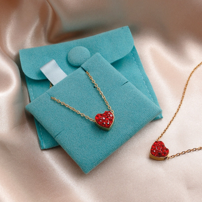 Red Heart Cubic Zirconia Necklace - Personalized Name Gift