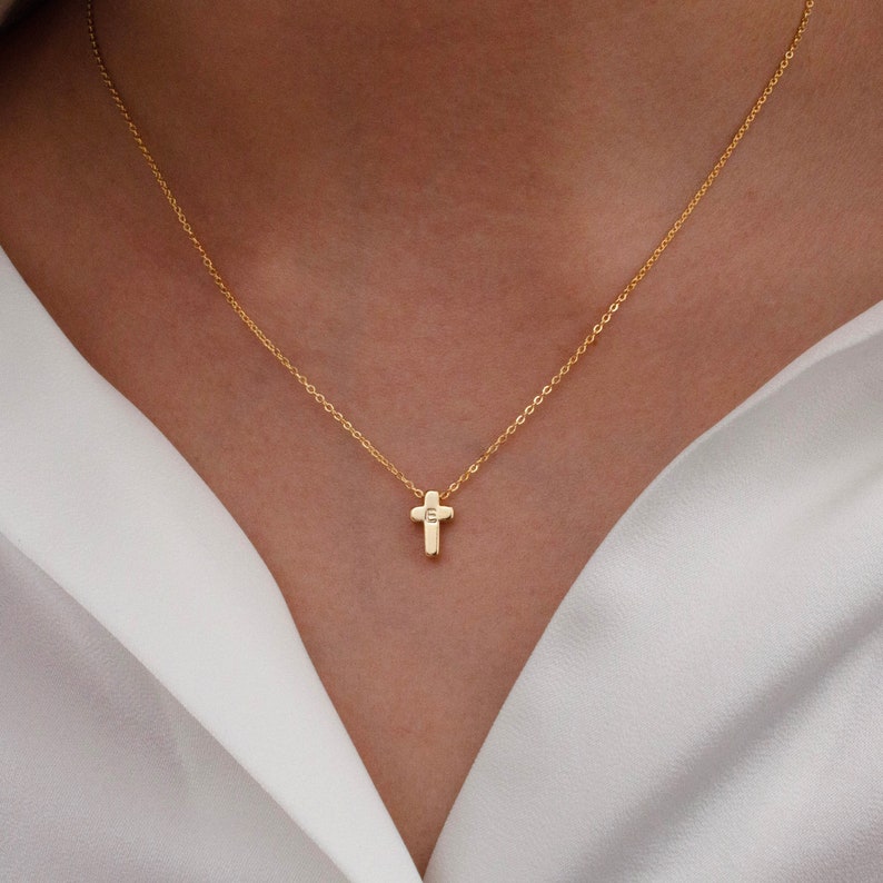 Cross initial gold necklaces Gold Pendant Cross Necklaces for Women Gift for Her Gold plated Cross Necklace