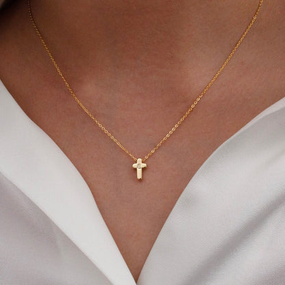 Cross initial gold necklaces Gold Pendant Cross Necklaces for Women Gift for Her Gold plated Cross Necklace