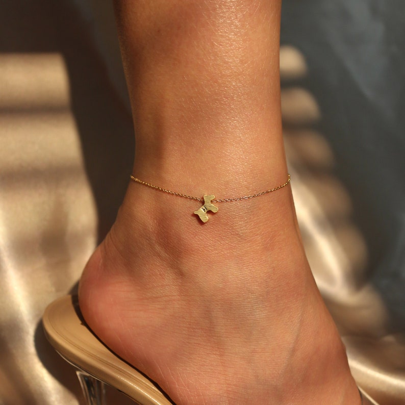 Gold Dog Anklet: Hand Stamped Initial, Personalized Puppy Charm