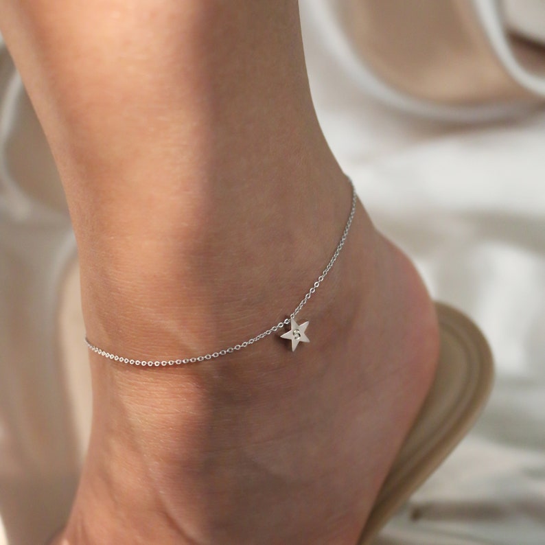 Dainty Star Anklet: Hand-Stamped 16K Plated Ankle Bracelet