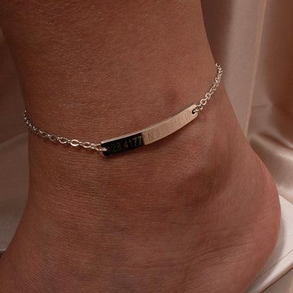 16k Gold Custom Name Bar Anklet: Engraved Charm Bracelet