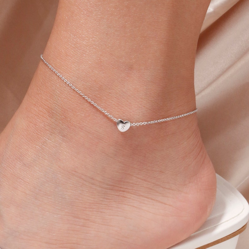 Dainty Heart Initial Anklet: 16K Plated Gold Ankle Bracelet