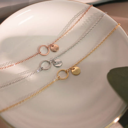 Circle Anklet: Personalized Initial Coin Charm, 16K Plated