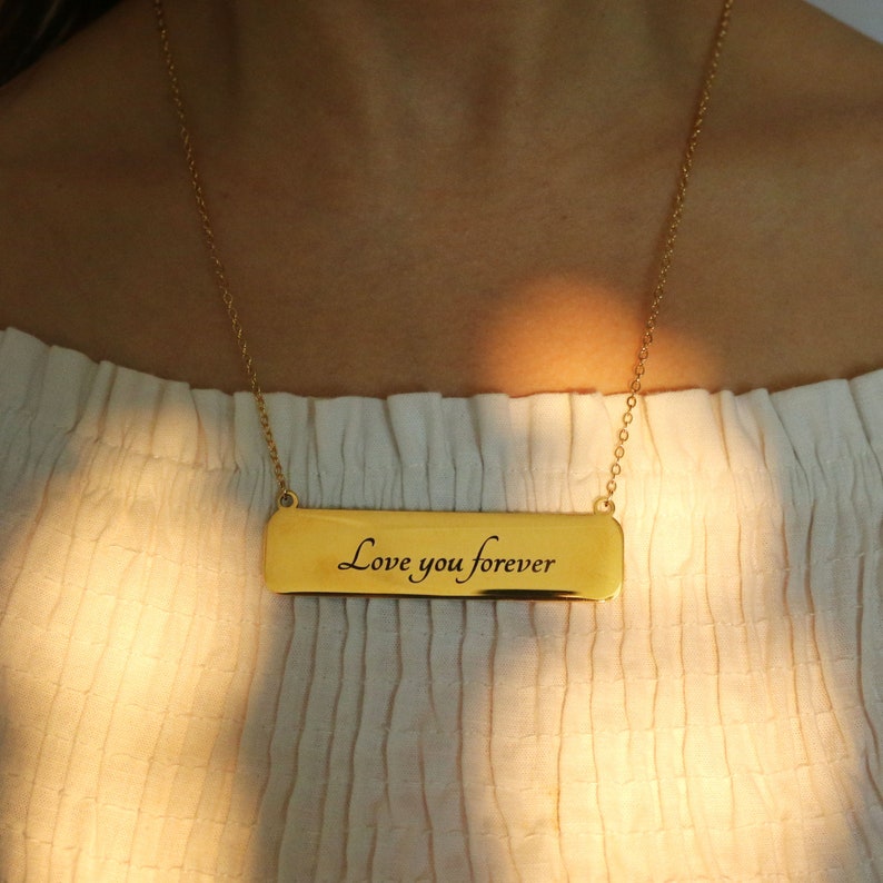 Gold Sparkle Bar Necklace: Personalized Name, Birthday Gift