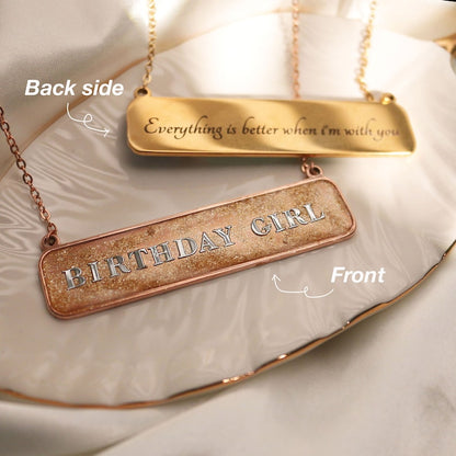 Gold Sparkle Bar Necklace: Personalized Name, Birthday Gift
