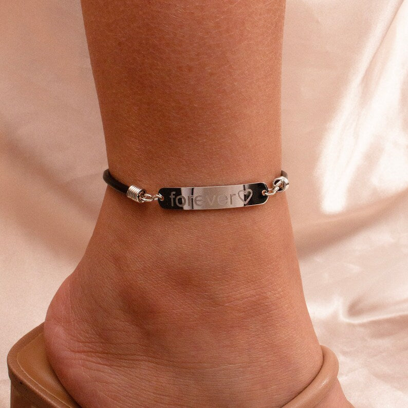 Leather personalized name anklets friendship couple ankle bracelets anklets