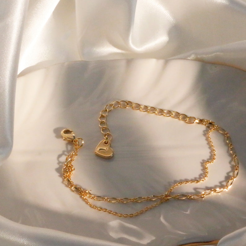 Gold Double Layered Bracelet: Personalized Initial Charm