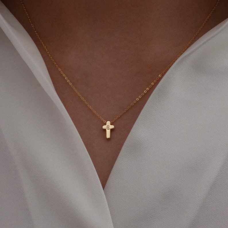 Cross initial gold necklaces Gold Pendant Cross Necklaces for Women Gift for Her Gold plated Cross Necklace