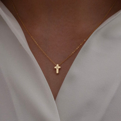 Cross initial gold necklaces Gold Pendant Cross Necklaces for Women Gift for Her Gold plated Cross Necklace
