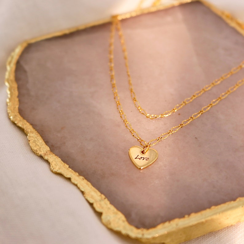 Personalized Heart Necklace: Double Layered 16K Gold Plated Initial Necklace