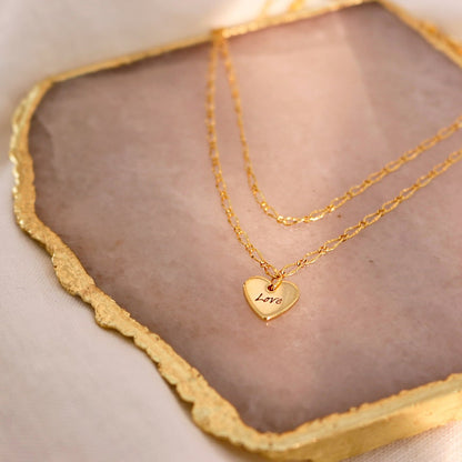 Personalized Heart Necklace: Double Layered 16K Gold Plated Initial Necklace