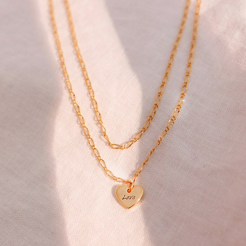 Personalized Heart Necklace: Double Layered 16K Gold Plated Initial Necklace