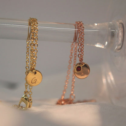 Personalized Initial Birthstone Bracelet: 16k Gold Plated Chain
