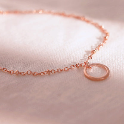 Rose Gold Circle Anklet: Initial Charm, Delicate Ring Coin Anklet