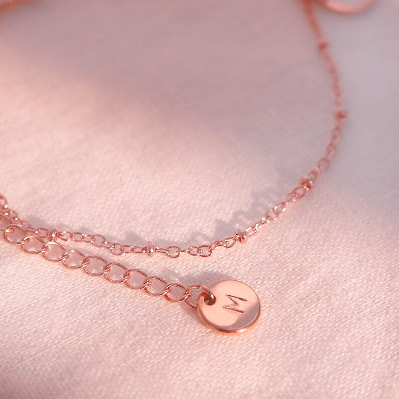 Rose Gold Circle Anklet: Initial Charm, Delicate Ring Coin Anklet