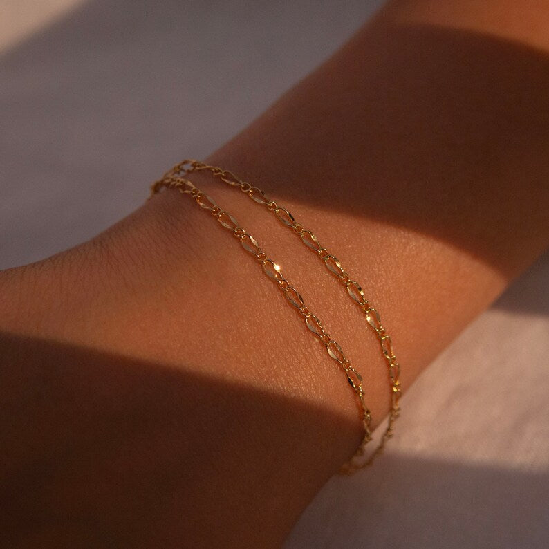 Gold Plated Double Layered Bracelet: Personalized Initial Charm