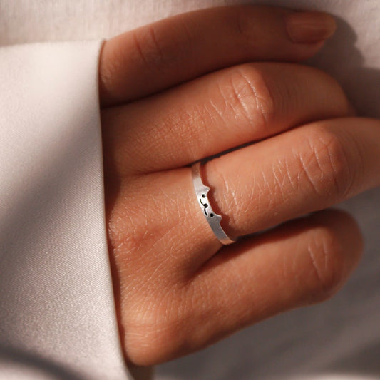 Personalized Sterling Silver Cat Ring: Initial Engraved Kitty Jewelry