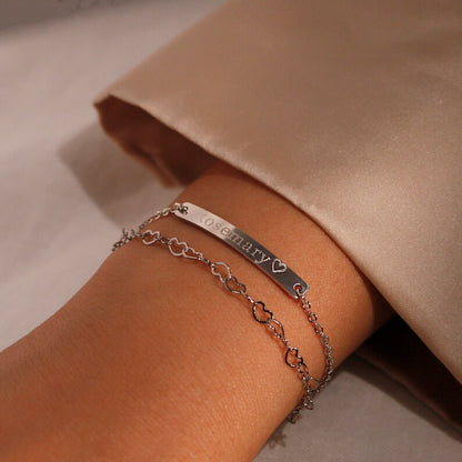 Personalized Heart Chain Bracelet: 16K Plated Name Bracelet
