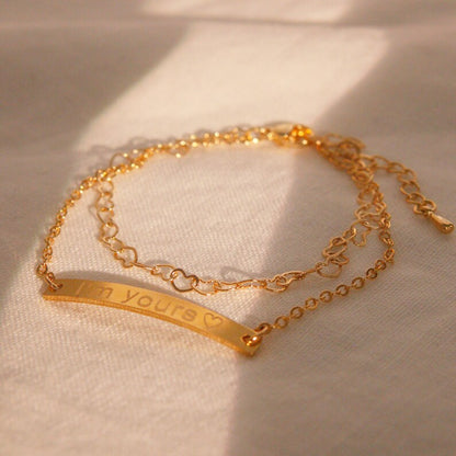 Personalized Heart Chain Bracelet: 16K Plated Name Bracelet
