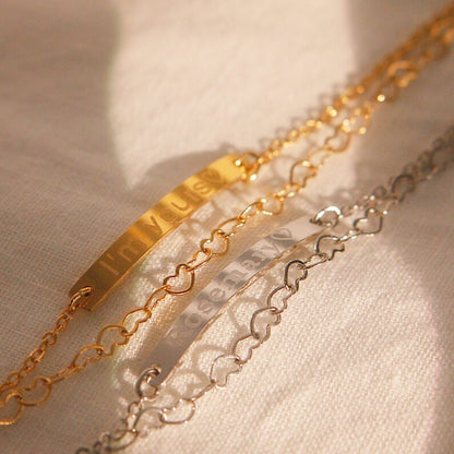Personalized Heart Chain Bracelet: 16K Plated Name Bracelet