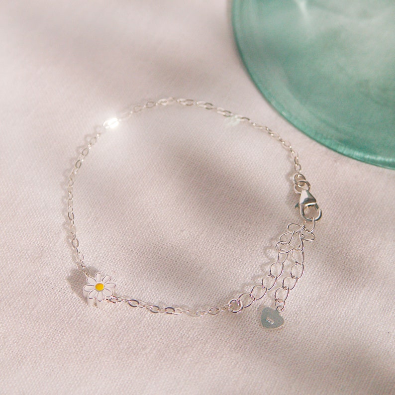 Sterling Silver Daisy Bracelet: Dainty 925 Flower Charm