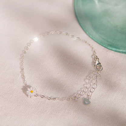 Sterling Silver Daisy Bracelet: Dainty 925 Flower Charm