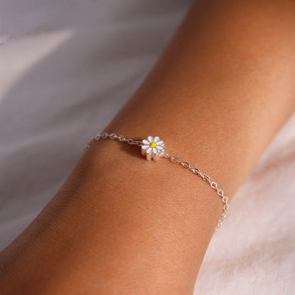Sterling Silver Daisy Bracelet: Dainty 925 Flower Charm