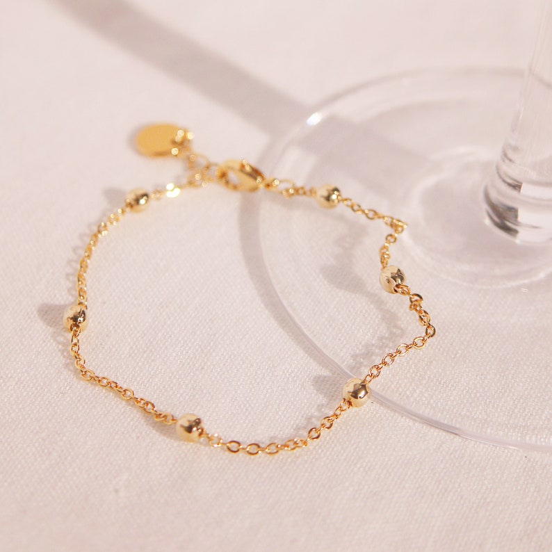 Gold Ball Chain Bracelet: 16K Plated, Delicate Charm