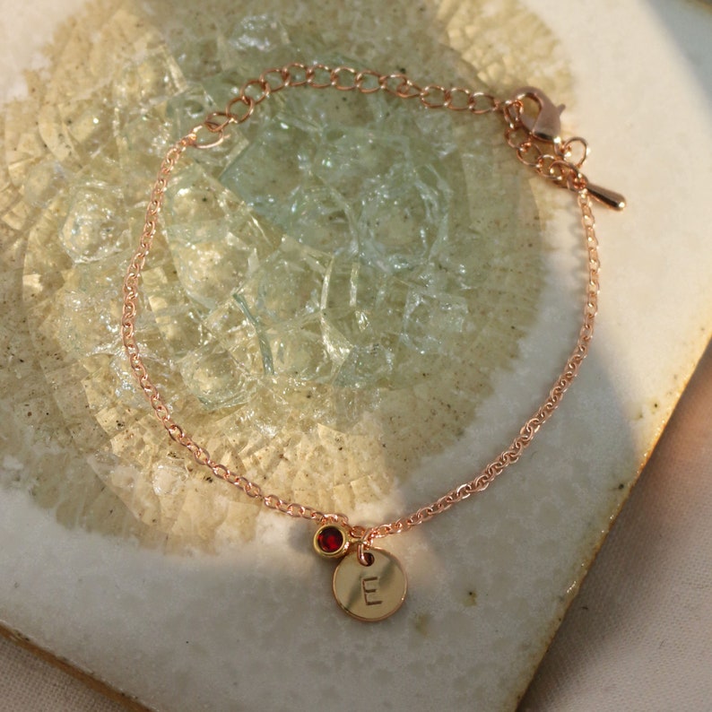 Personalized Initial Birthstone Bracelet: 16k Gold Plated Chain