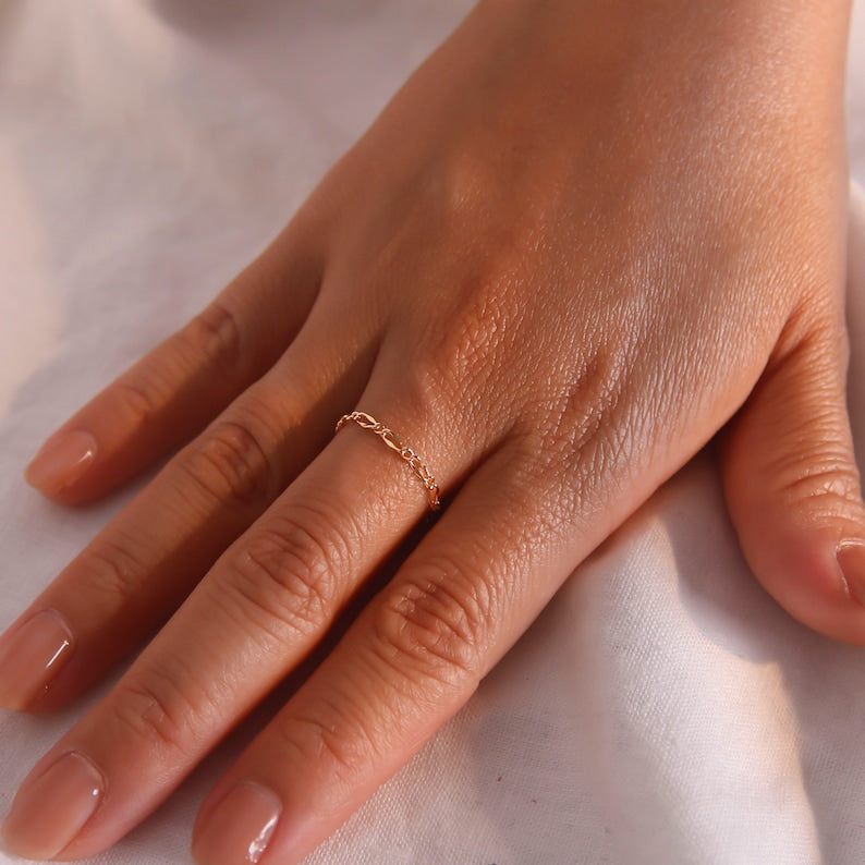 Permanent chain ring 16K gold rings gift for her minimalist dainty simple gold rings Best gifts for her