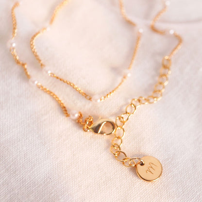 Dainty Pearl Bracelet: Double Chain 16K Plated Jewelry