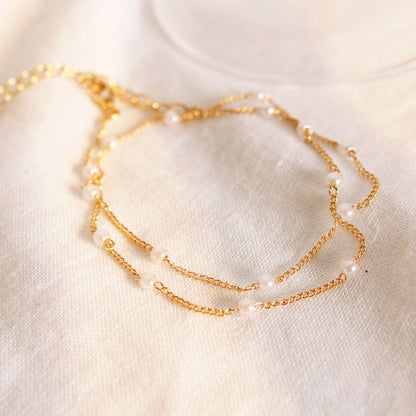Dainty Pearl Bracelet: Double Chain 16K Plated Jewelry