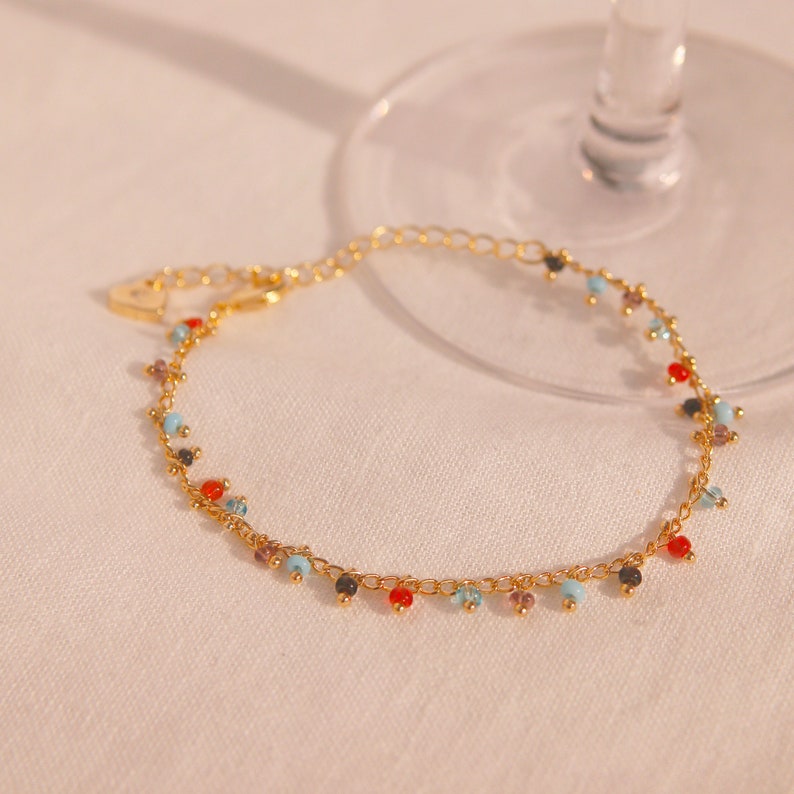 Colorful Beaded Anklet: Trendy Brass Charm Ankle Bracelet