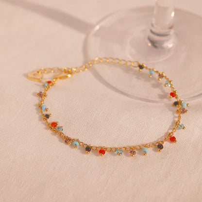 Colorful Beaded Anklet: Trendy Brass Charm Ankle Bracelet