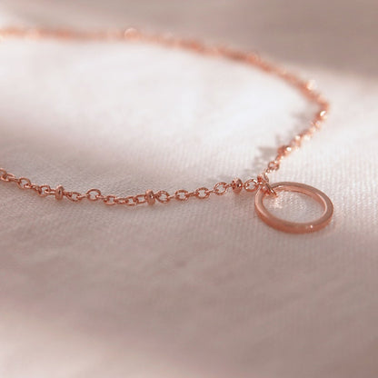 Rose Gold Circle Anklet: Initial Charm, Delicate Ring Coin Anklet