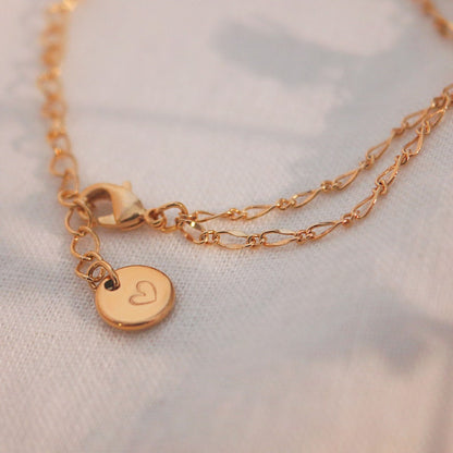 Gold Plated Double Layered Bracelet: Personalized Initial Charm