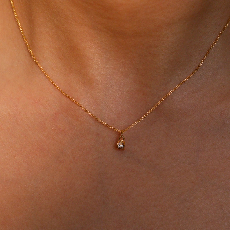 Dainty Gold Cubic Zirconia Necklace: Minimalist Charm, 16K Plated