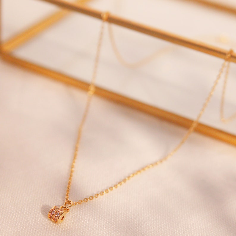 Dainty Gold Cubic Zirconia Necklace: Minimalist Charm, 16K Plated