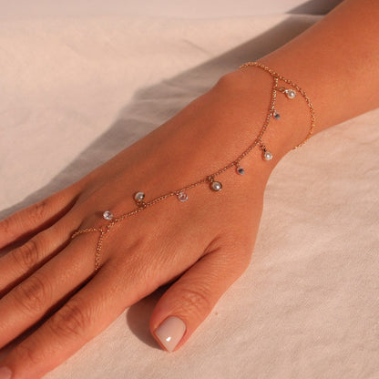 Pearl and cubic Hand Chain Bracelet for Her Link Ring Bracelet slave Bracelet Finger Chain Bracelet