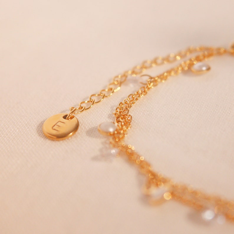 Pearl & Cubic Zirconia Anklet: 16K Gold Double Layered Chain