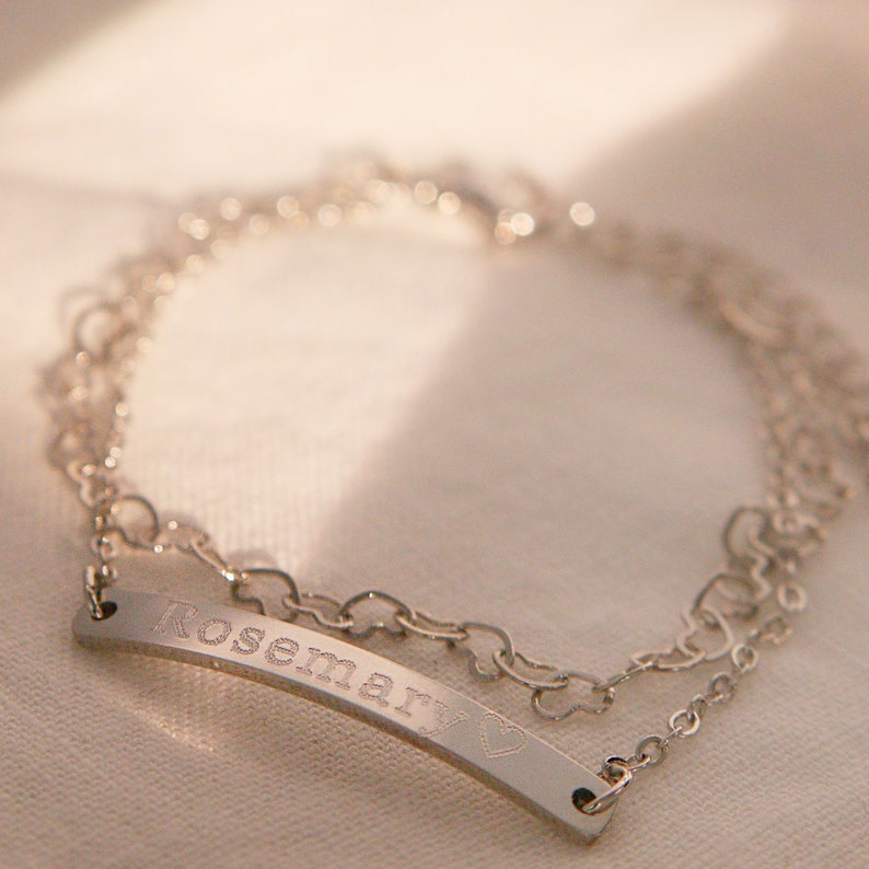 Personalized Heart Chain Bracelet: 16K Plated Name Bracelet
