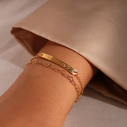 Personalized Heart Chain Bracelet: 16K Plated Name Bracelet
