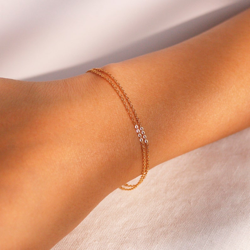 Gold Double Layered Bracelet: Heart Charm, Minimalist 16K Plated Jewelry