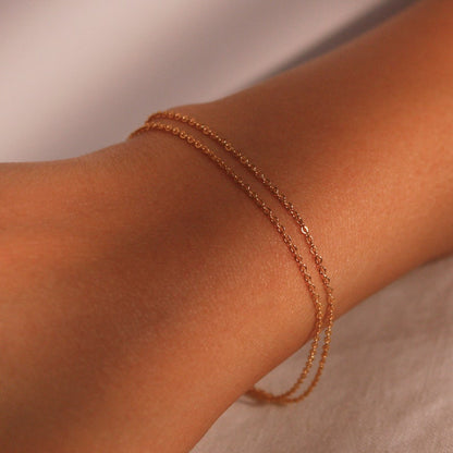 Gold Double Layered Bracelet: Heart Charm, Minimalist 16K Plated Jewelry
